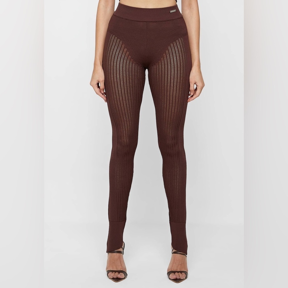 Manière De Voir Knitted High Waisted Leggings - Brown Size XS NWT Brand New